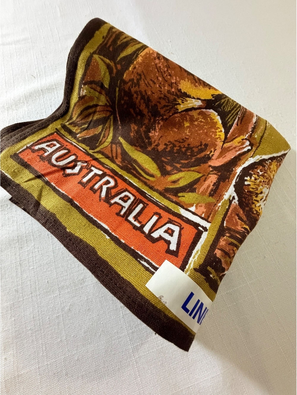 Vintage Australian Linen Tea Towel with Kangaroo and Native Animals Design